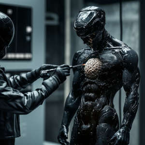 Warmartyr with exposed brain-core chest cavity