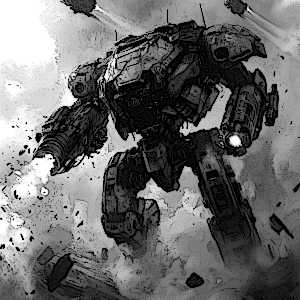 Dark Tech artwork of a battle mech